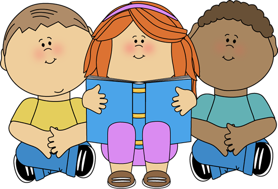 Three children reading together. 
