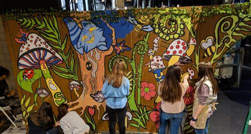 Students working on the sets for Alice and Wonderland! 
